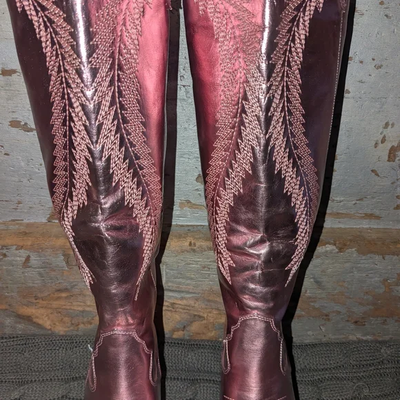 Women's Pink Metallic Cowboy Boots Size 8 - Picture 5 of 8
